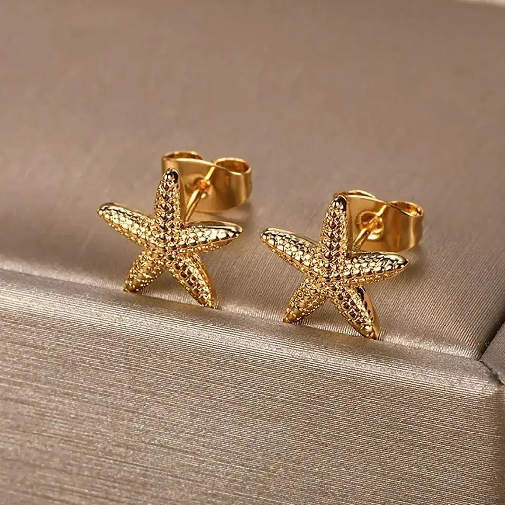 Vintage Summer Starfish Stainless Steel Stud Earrings For Women Simple Star Shell Earrings Stud Ocean Party Jewelry Gift