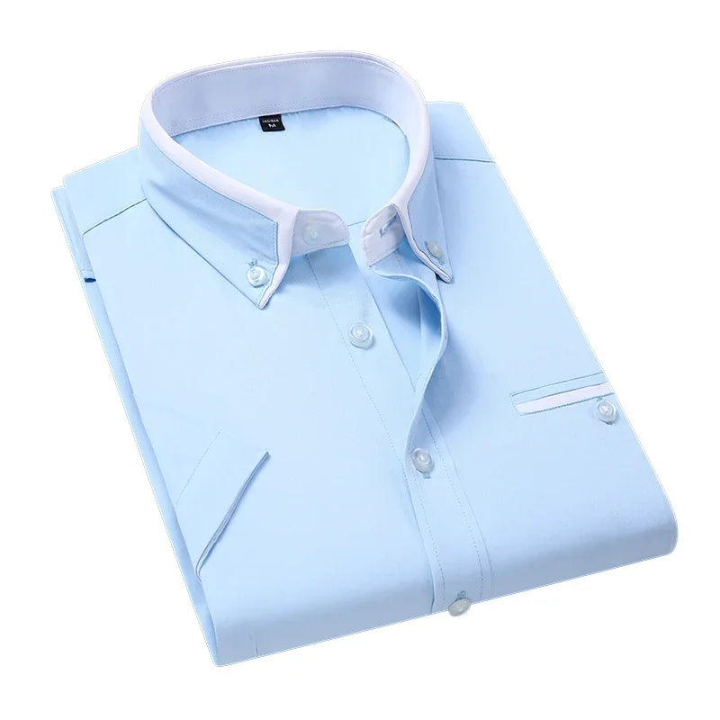 TFETTER Chemise d'été à manches courtes pour homme, boutonnée, col rabattu, décontractée, grande taille 5XL