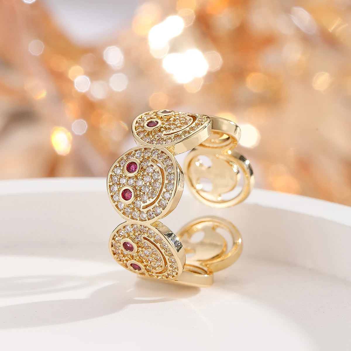 Bracelet manchette rond souriant en cuivre plaqué or avec zircone cubique 2025, nouveau, simple, pour femme, cadeau de fête classique