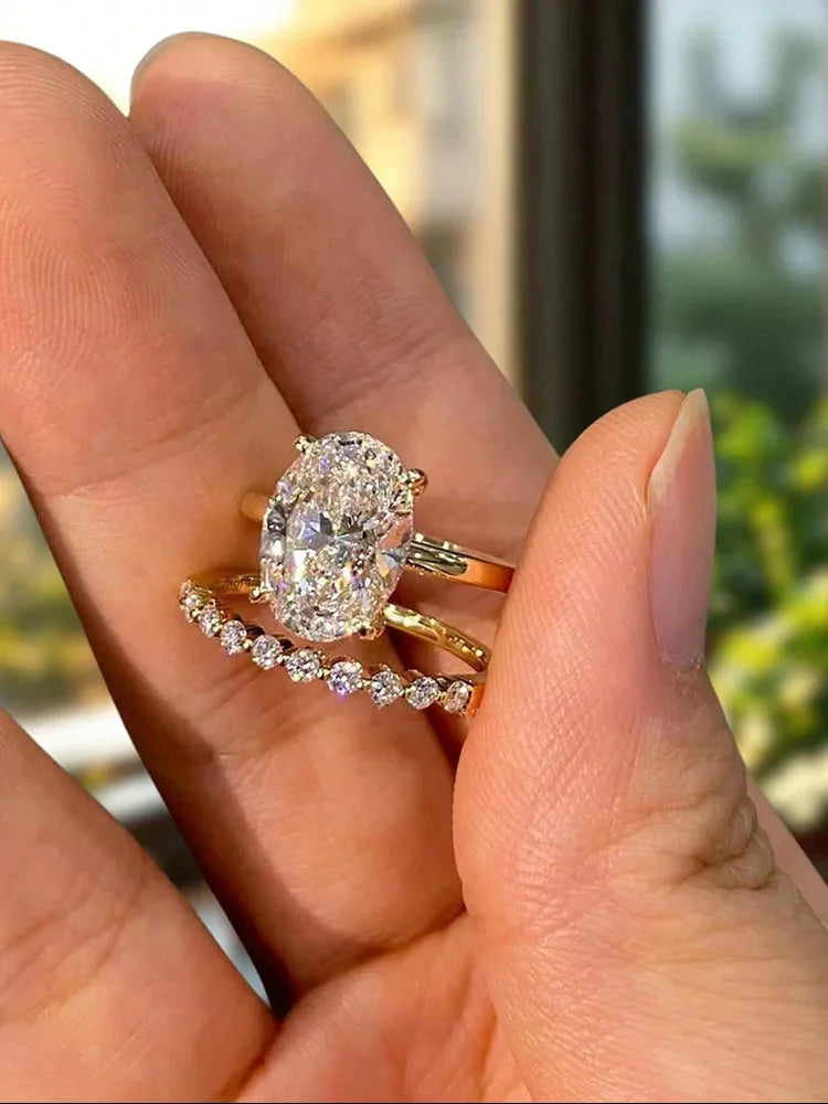 Bague empilable en argent sterling 925 avec zircons, de forme ovale, pour femme, pour anniversaire, mariage, bijou de luxe de haute qualité