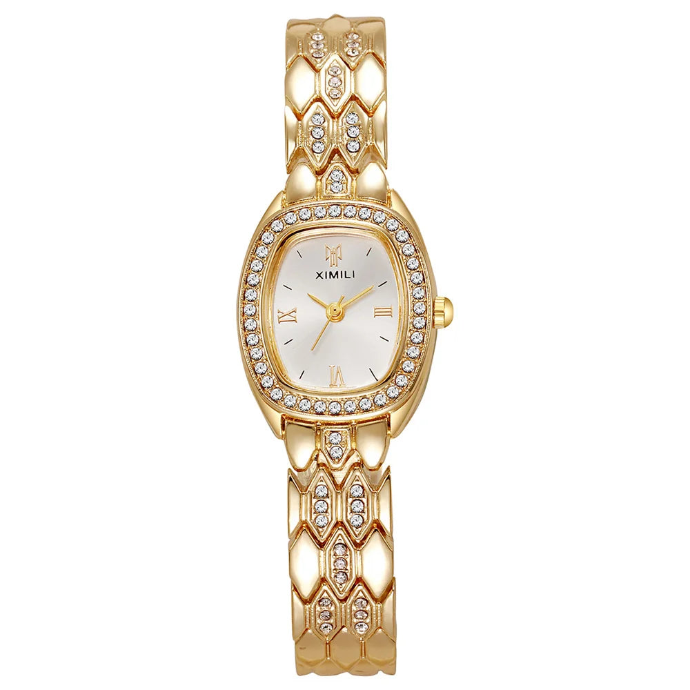 Luxury Gold Plated Ladies Fashion Quartz Watch Simple Rome Barrel-Shaped Stainless Steel Business Clock Quality Buckle Strap