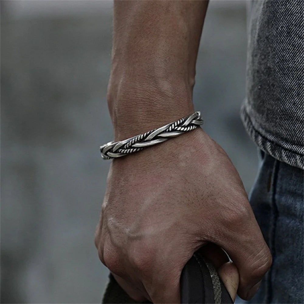 ANDARA Gros Bracelet Jonc Tendance en Argent Sterling 925 Cœur Rond Ouvert pour Femme Bijoux de Mode Réglable Manchette de Mariage
