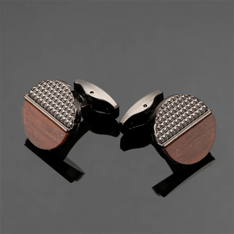 High quality carved redwood cufflinks fashionable French shirt brass material carved design, men's wedding metal cufflinks