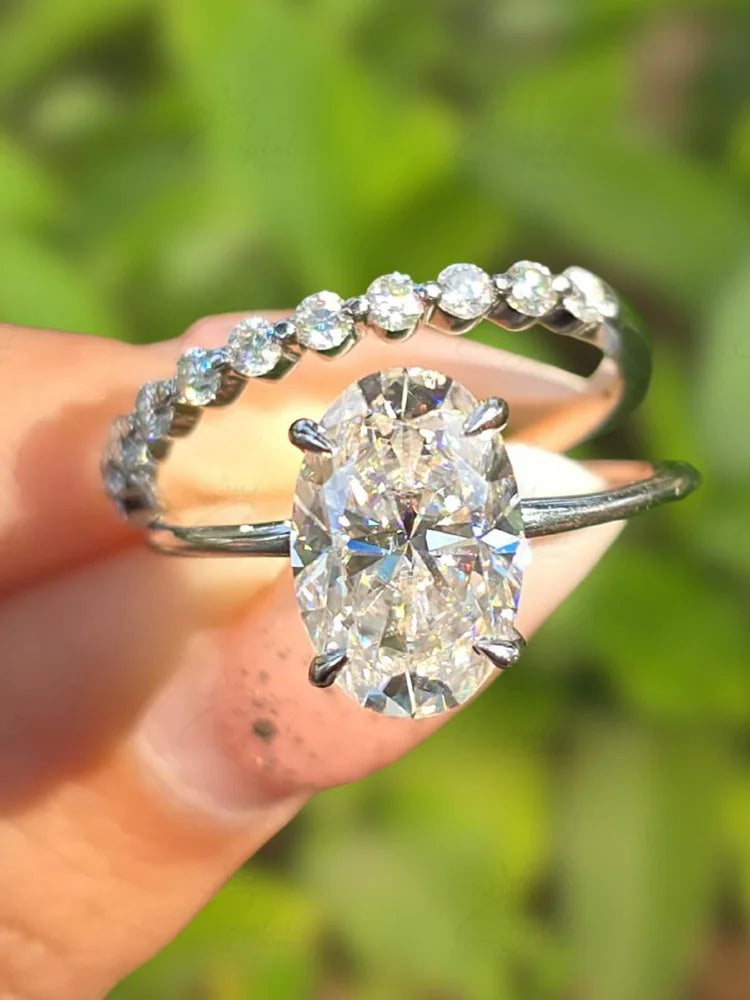 Bague empilable en argent sterling 925 avec zircons, de forme ovale, pour femme, pour anniversaire, mariage, bijou de luxe de haute qualité