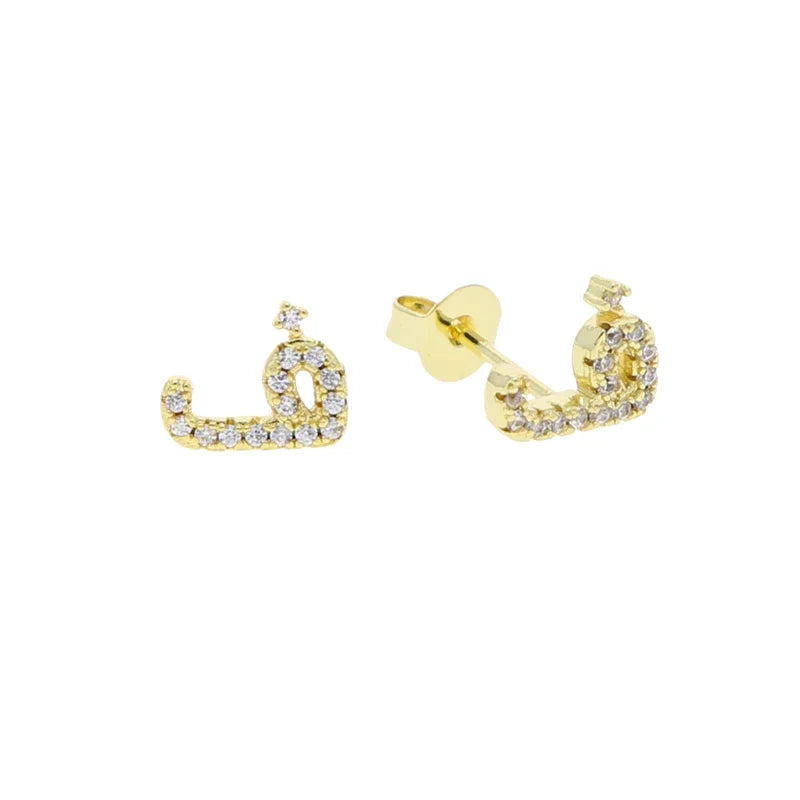 Boucles d'oreilles clous alphabet lettre arabe, micro-serties de zirconiums cubiques, couleur or, minimalistes et délicates, pour femmes et jeunes filles, vente en gros