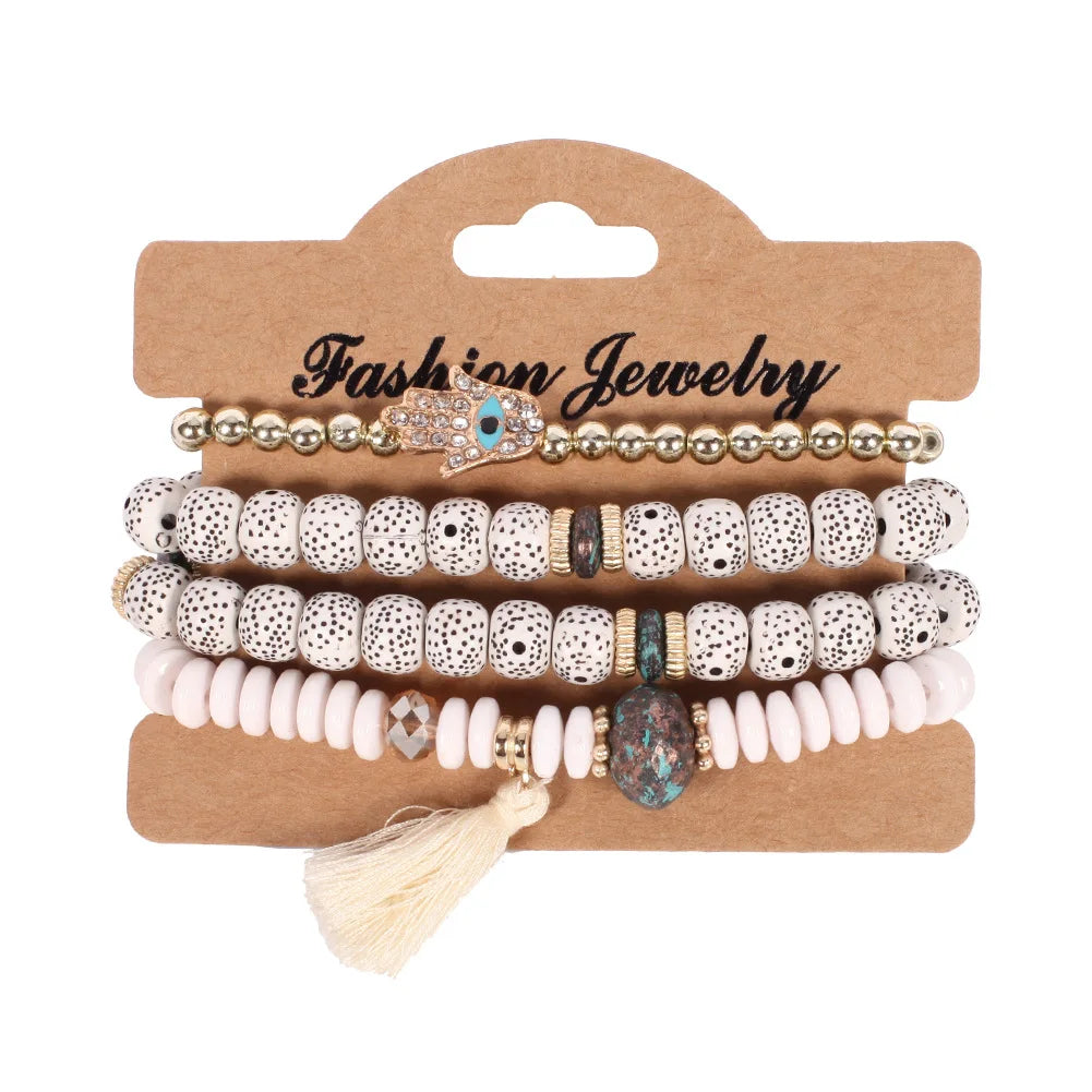 Ensemble de Bracelets Bohémiens Faits à la Main avec Perles pour Femmes, Chaîne Perlé Colorée d'Été, Bijoux Bohèmes pour Filles