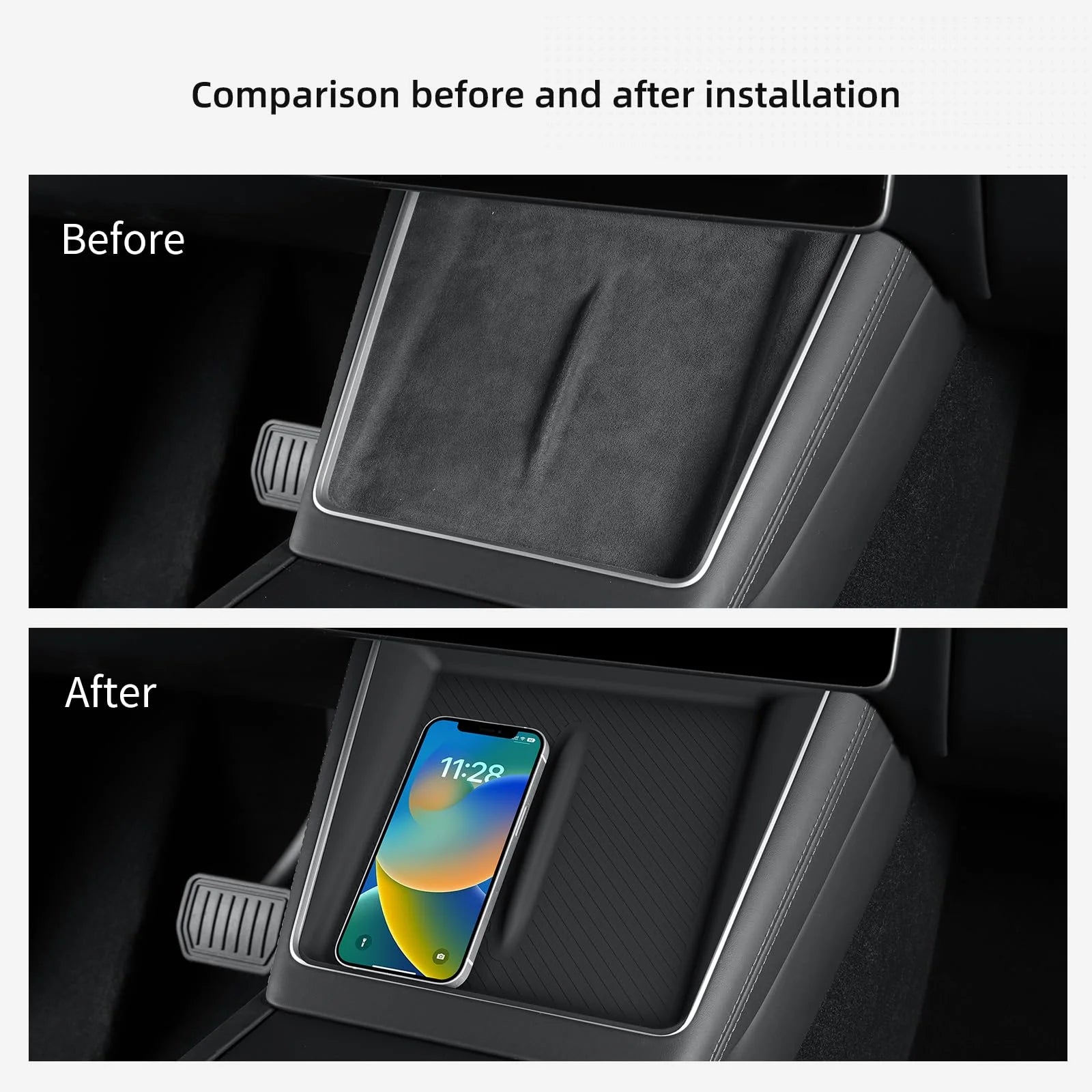 Non-slip Car Charger Mat Center Console Wireless Charging Pad for Tesla Model Y Juniper Model 3 2025 2026 Organizer Accessories