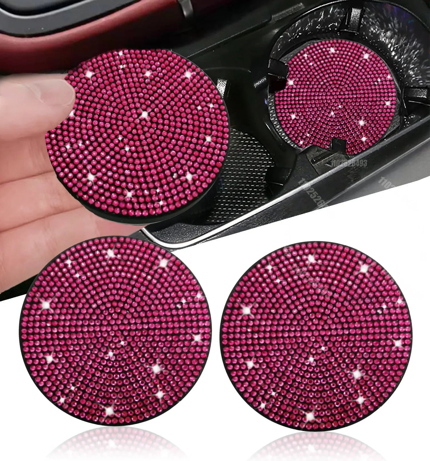 2 Pcs Tapis de dessous de verre de voiture en diamant, tapis antidérapant pour fente de tasse d'eau, gadget scintillant en silicone, tapis de porte-gobelet, accessoires de décoration intérieure automatique