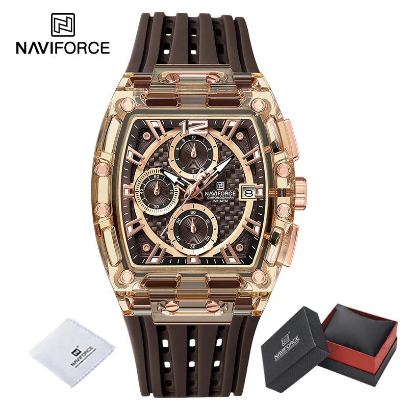 Montres NAVIFORCE de haute qualité pour homme, bracelet en silicone, étanche 50M, montre de sport pour homme, affichage de la date, chronographe pour homme à quartz décontracté