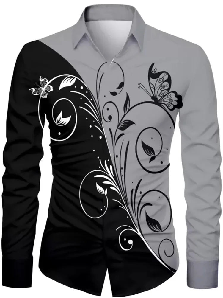 Fashionable Men's Floral HD Pattern Men's Tops Gradient Color Casual Outdoor Party Soft and Comfortable 2024 New Style Shirt