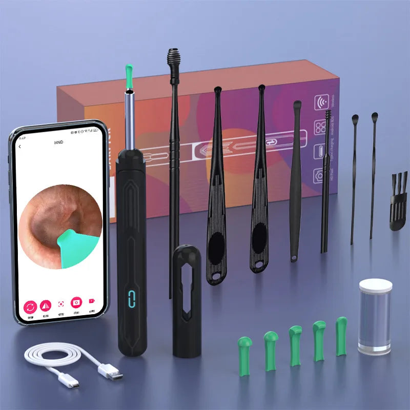 Nettoyant d'oreilles avec caméra, ensemble de bâtonnets d'oreilles HD, otoscope, chargement USB C, outil d'élimination du cérumen, cure-oreille, ensemble de nettoyage d'oreilles NK3