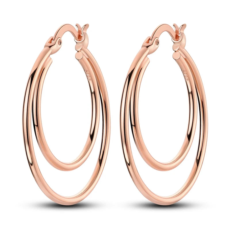 Boucle d'oreille Créole en Argent 925 pour Femme, Or Rose, Jaune, Pendientes Originales, Bijoux Minimalistes