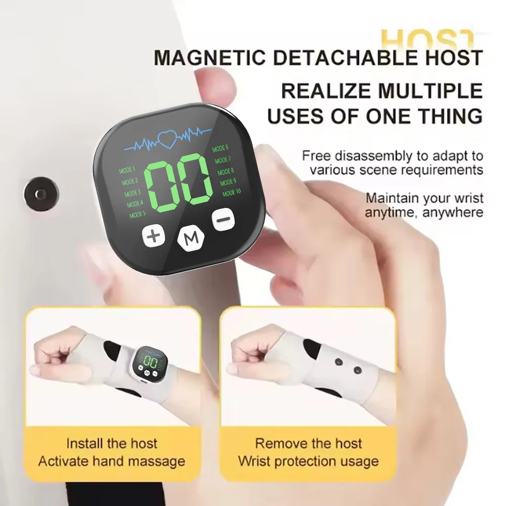 Masseur de poignet électrique sans fil EMS 10 modes de vibration Soulagement de la fatigue musculaire des mains Massage Rechargeable USB Attelle de poignet