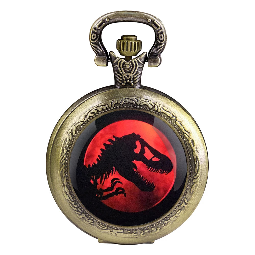 هدية رائعة Jurassic Park ديناصور قبة زجاجية ساعة جيب كوارتز قلادة رجال نساء مجوهرات فريدة قلادة هدايا عيد ميلاد