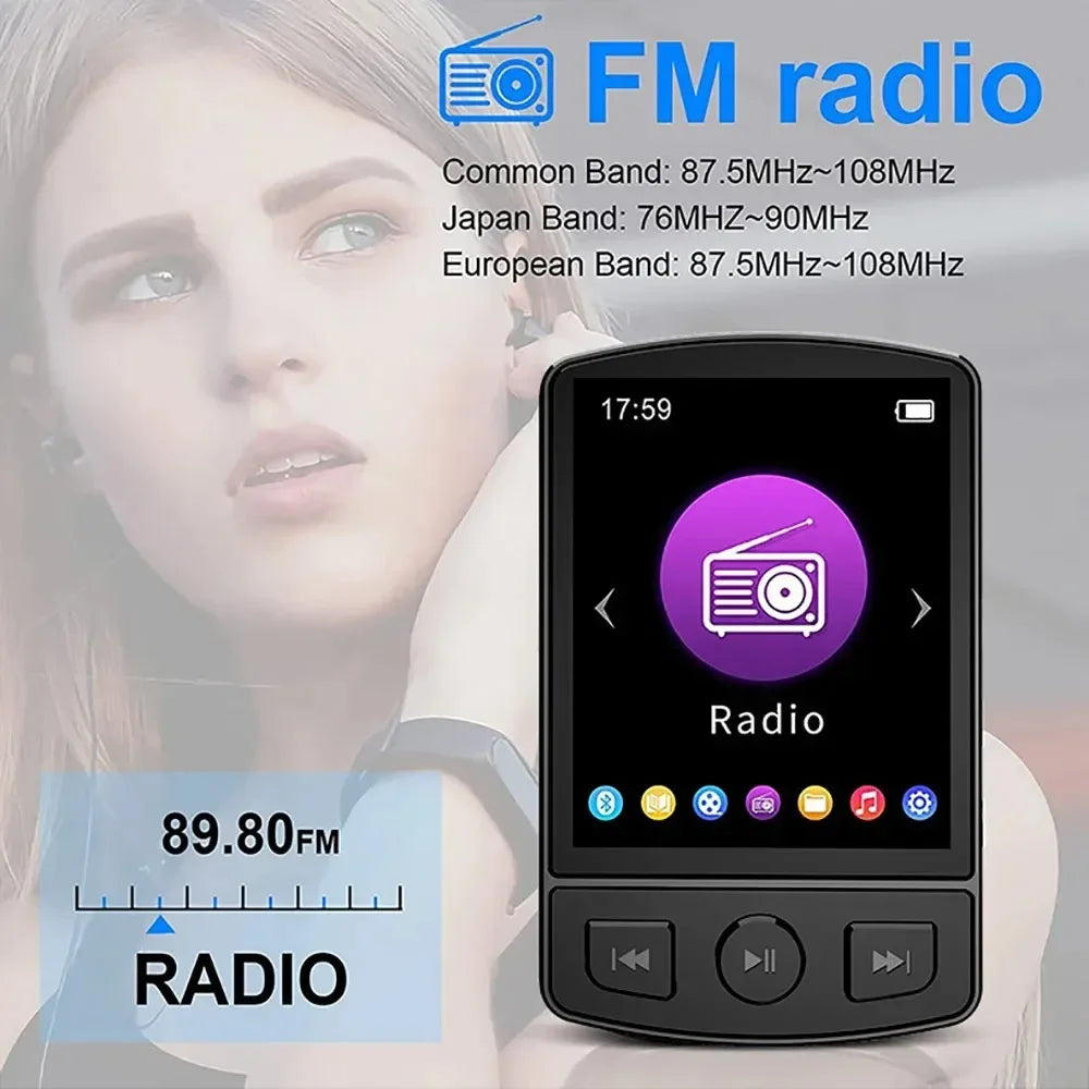 Lecteur MP3 Portable Clip Sport Walkman Lecteur Audio HiFi Bluetooth Adaptateur Audio FM Walkman Étudiant Écran 1,8 Pouces