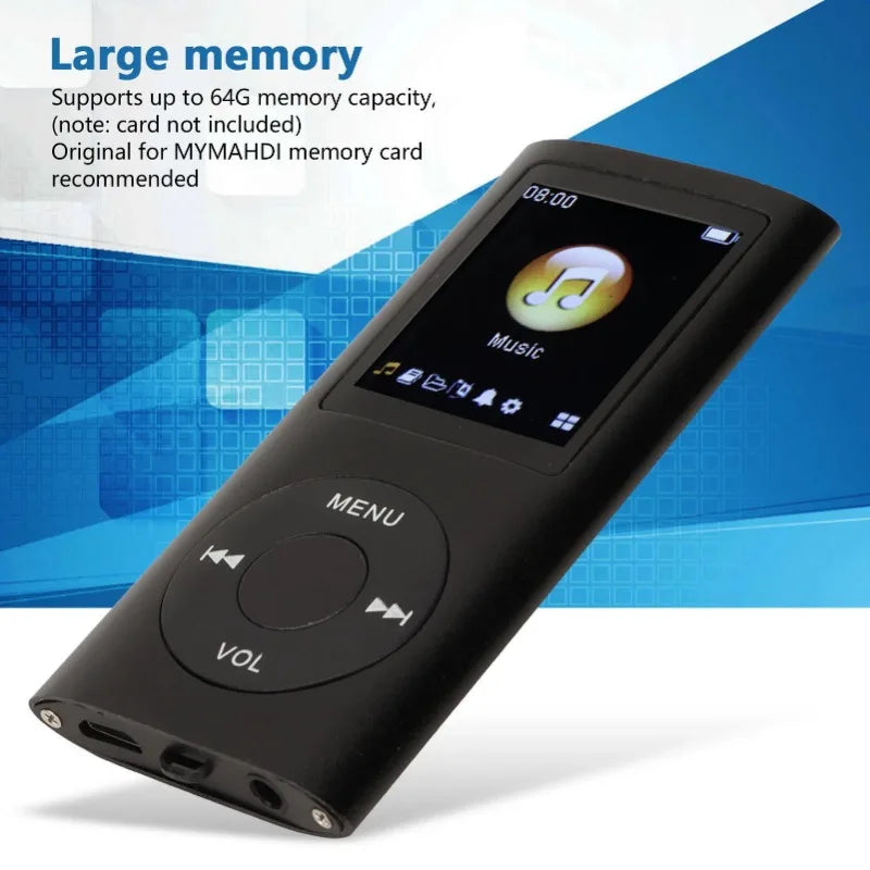 Lecteur MP3 avec écouteurs, câble de données, design élégant, multifonctionnel, son sans perte, écran LCD mince de 1,8 pouces, lecteurs de musique MP3 portables