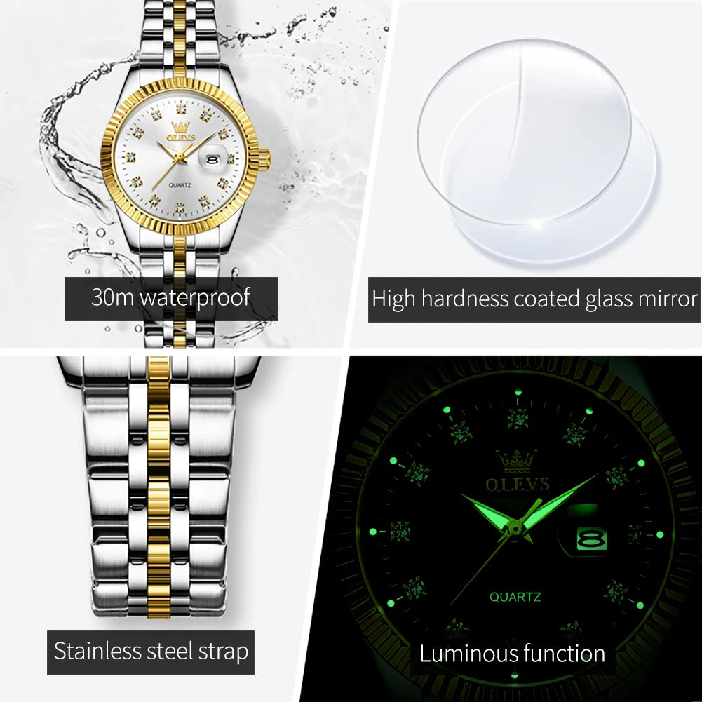 OLEVS 5526 Montre Femme Échelle Diamant Quartz Mode Montres-bracelets pour Femmes Date Étanche Lumineuse Luxe Robe Montre Pour Femmes