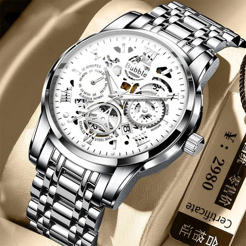 UTHAI Montre pour Homme Tendance Haut de gamme Luxe Léger Montres-bracelets à Quartz Polyvalentes Étanche Chiffres Romains Creux Horloge Masculine Montre