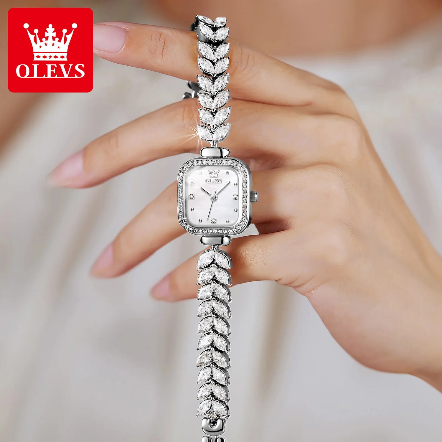 OLEVS 9987 Montre Femme Cadran Carré Étanche Montre à Quartz Pour Femme Luxe Original Élégant Montre-bracelet Dame Bracelet en Acier