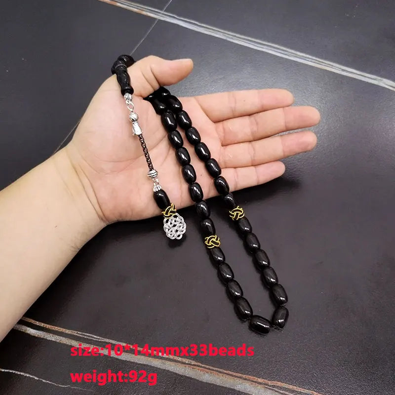 Tasbih natural black agate stone Barrel shape bracelet Handmade Trabizon misbaha Muslim ADHA gift turkish design prayer beads