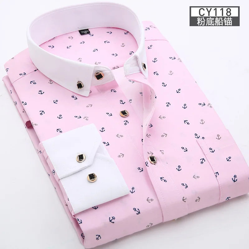 Nouvelle chemise pour hommes, mince, à manches longues, imprimée, printemps/été, sans repassage, décontractée, coupe ajustée, à la mode, respirante