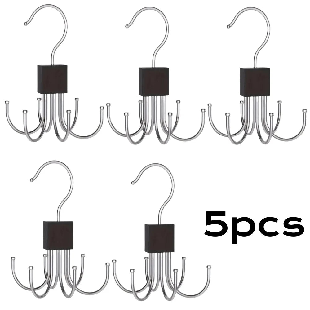 1/5 pièces Cintre de rangement rotatif à 360° Crochet multi-griffes Sac Ceintures métalliques Rack Organisateur en bois pour soutiens-gorge Cravates Accessoires de placard domestique