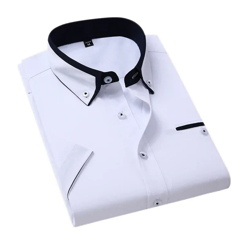 TFETTER Chemise d'été à manches courtes pour homme, boutonnée, col rabattu, décontractée, grande taille 5XL