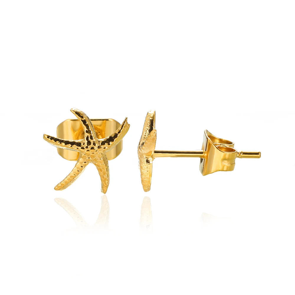 Boucles d'oreilles clous vintage d'été en acier inoxydable pour femmes, simples, en forme d'étoile de mer et de coquillage, bijoux de fête sur le thème de l'océan, cadeau