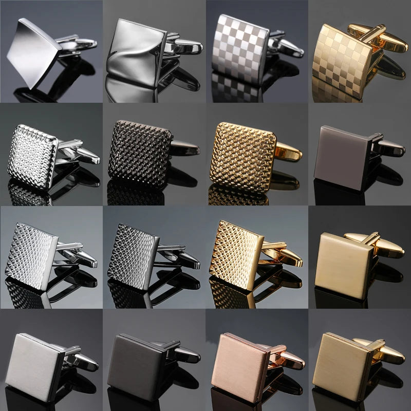 Boutons de manchette pour chemise française homme haut de gamme carrés classiques, motifs géométriques gravés au laser, brossés, pour costumes et accessoires de costume d'affaires.