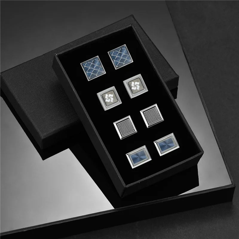 Boutons de manchette homme en cuivre pour hommes de luxe, cadeaux d'invités de mariage, bijoux de mode ronds carrés, boutons de manchette et pince à cravate pour hommes
