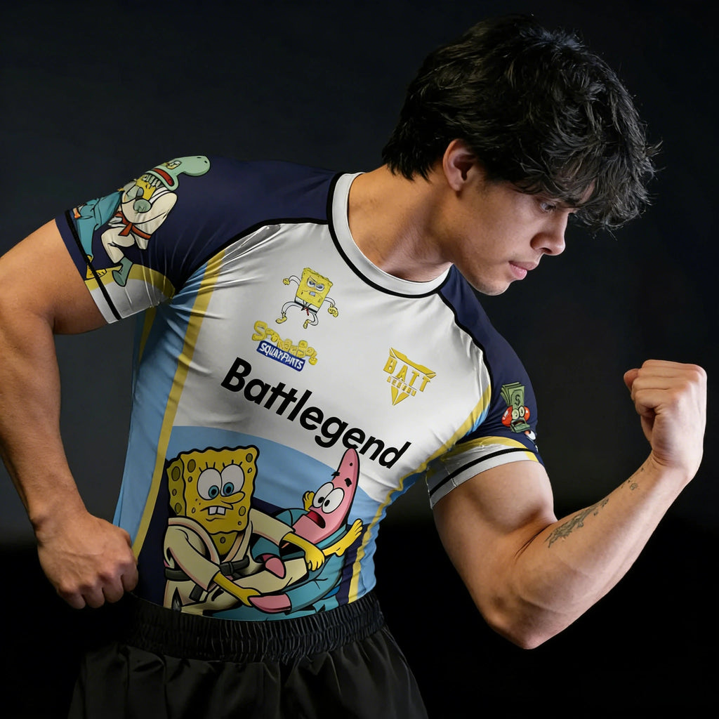 2026 Summer New SpongeBob SquarePants Jujutsu Fitness T-shirt Men's Sports Short Sleeved Running Shirt Large Breathable Top