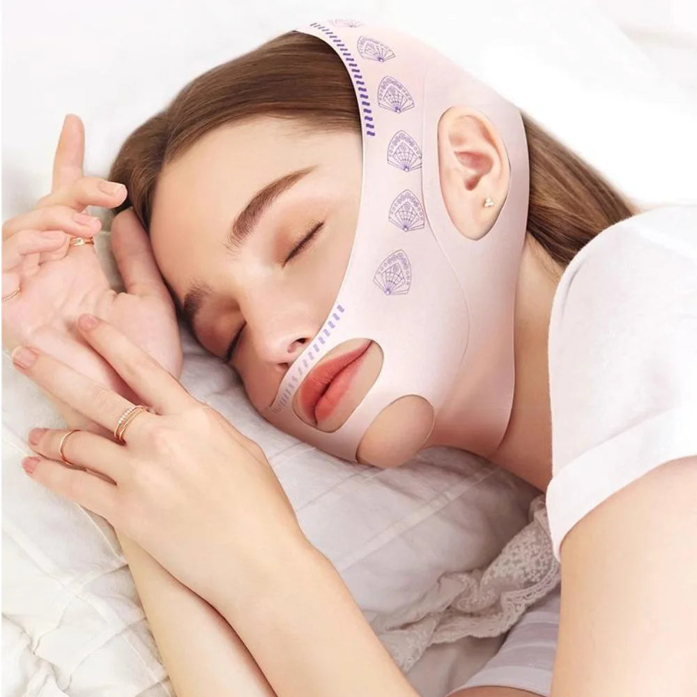 Masque liftant visage V-Line, sangle de menton pour dormir, sangle amincissante visage V-Line, réducteur de double menton et exerceur de mâchoire