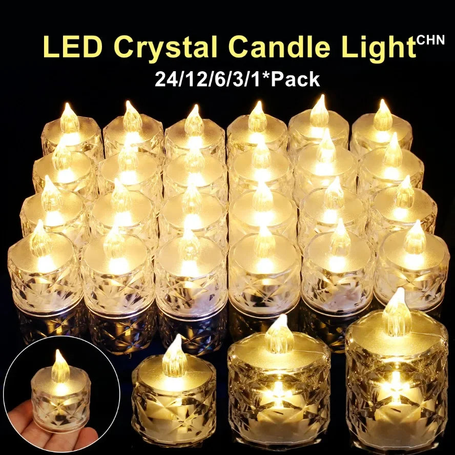 Bougie LED en cristal avec piles, sans flamme, lampe de nuit électronique, pour rendez-vous, fête, vacances, maison, décoration de mariage