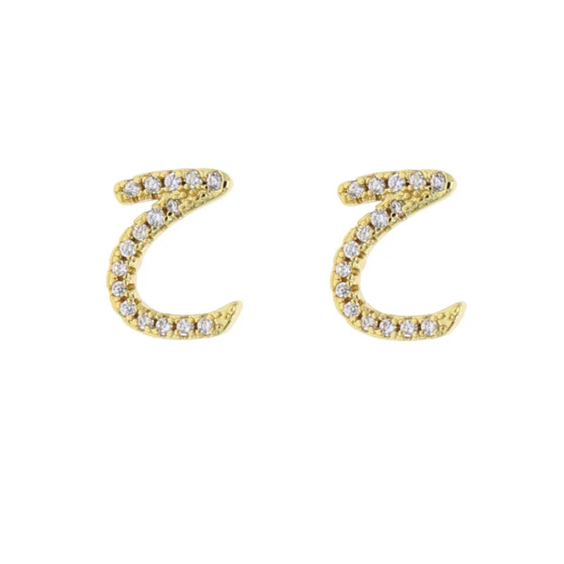 Boucles d'oreilles clous alphabet lettre arabe, micro-serties de zirconiums cubiques, couleur or, minimalistes et délicates, pour femmes et jeunes filles, vente en gros