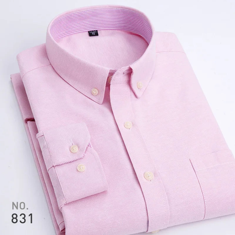 Chemise décontractée à manches longues en oxford à rayures et carreaux pour homme, confortable, respirante, à col boutonné, coupe ajustée, pour affaires