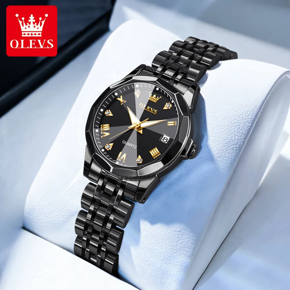 OLEVS 9931 Montre Femme Étanche Luxe Diamant Quartz Pour Femmes Échelle Romaine Calendrier Lumineux Élégante Montre-Bracelet Femme