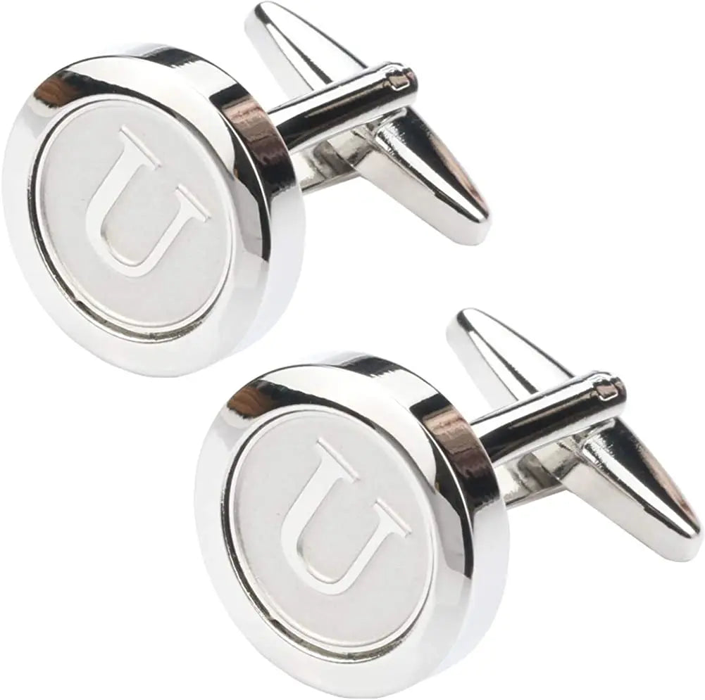 Boutons de Manchette Classiques en Acier Inoxydable pour Homme - Lettre Initiale de l'Alphabet 26 Boutons de Manchette Chemises d'Affaires Mariage Cadeau A-Z