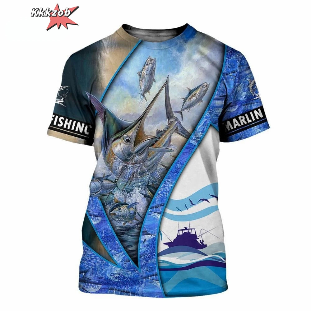 Vêtements pour hommes T-shirt à manches courtes surdimensionné imprimé motif pêche 3D Vêtements de pêche d'extérieur Haut à manches courtes