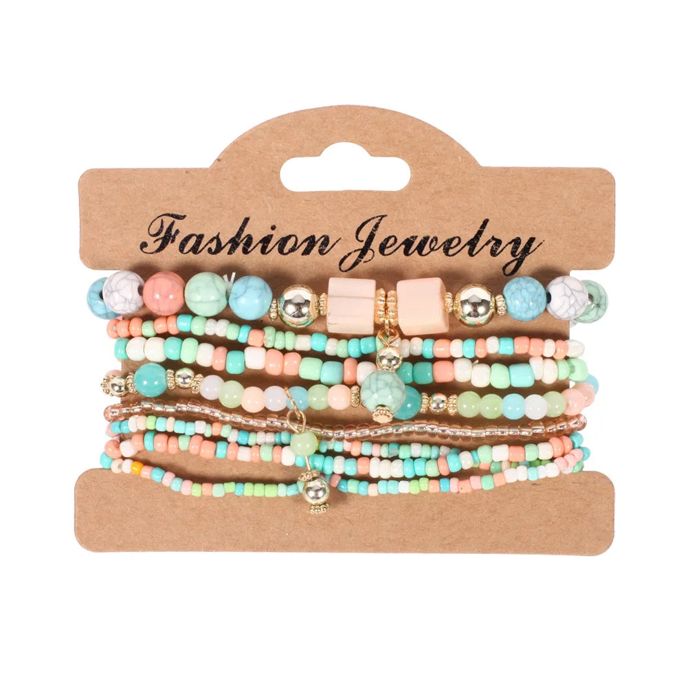 Ensemble de Bracelets Bohémiens Faits à la Main avec Perles pour Femmes, Chaîne Perlé Colorée d'Été, Bijoux Bohèmes pour Filles