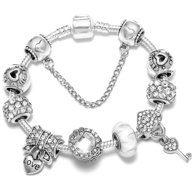 BAOPN Bracelets à breloques en perles cœur à cœur roses européennes pour femmes, bracelets et joncs de marque assortis, bijoux pour couple, livraison directe