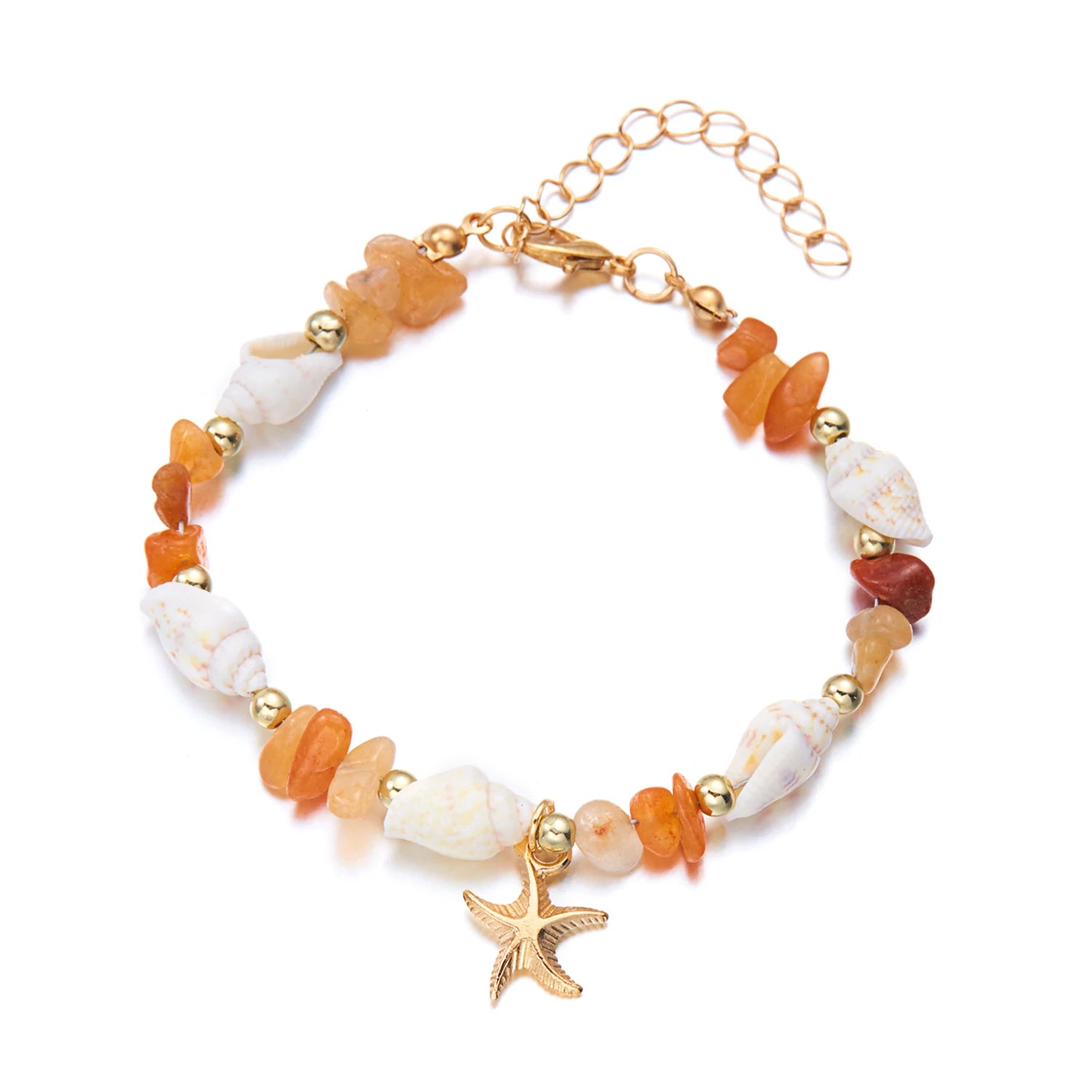 Bracelet Pendentif Étoile de Mer Bohème pour Femme, Bracelet Perlé en Pierres Concassées Fait à la Main, Bijou de Plage d'Été, Accessoire de Voyage, Cadeau