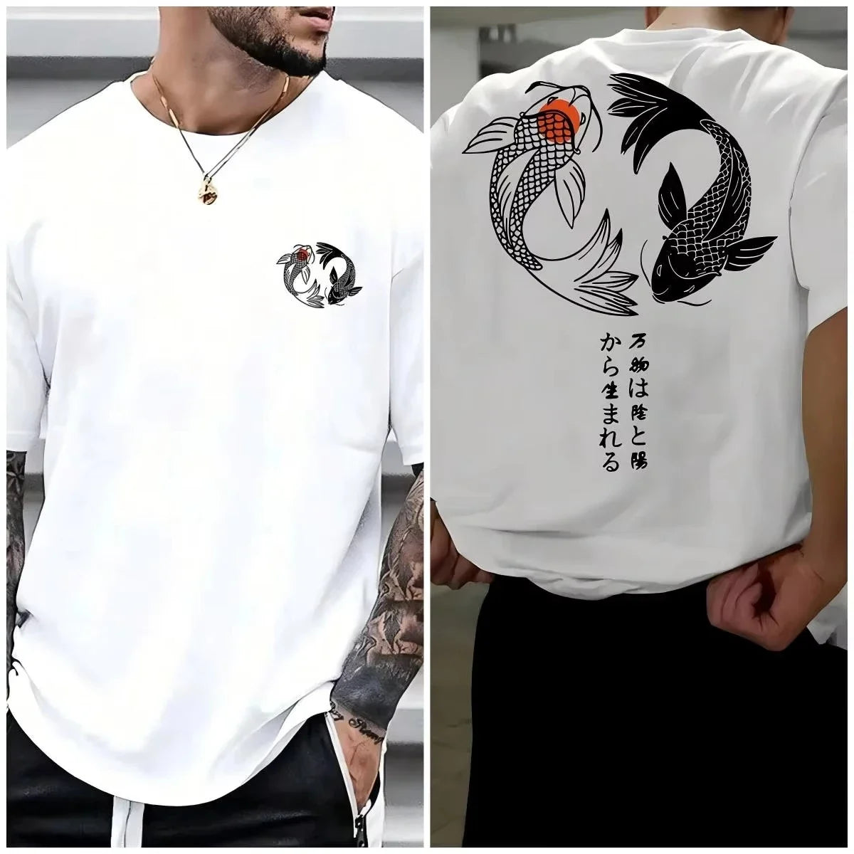 T-shirt homme 100 % coton pur Motif japonais carpe Harajuku Été Quotidien Extérieur Sport Rue Décontracté Confortable Manches courtes