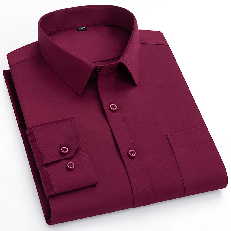 Nouvelle Élasticité Anti-Rides Chemises Homme Manches Longues Chemises Habillées Pour Homme Coupe Ajustée Camisa Social Chemise d'Affaires Chemise Blanche