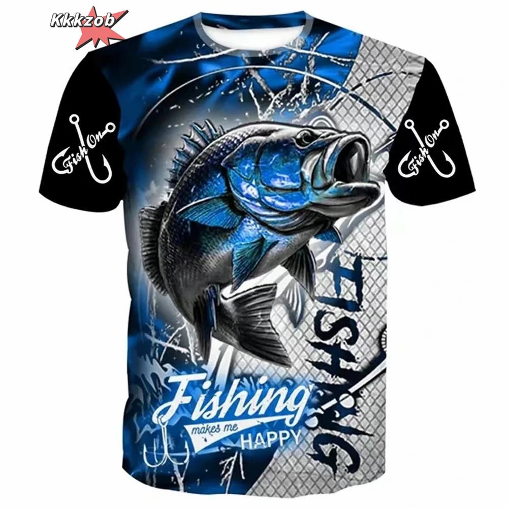 Vêtements pour hommes T-shirt à manches courtes surdimensionné imprimé motif pêche 3D Vêtements de pêche d'extérieur Haut à manches courtes