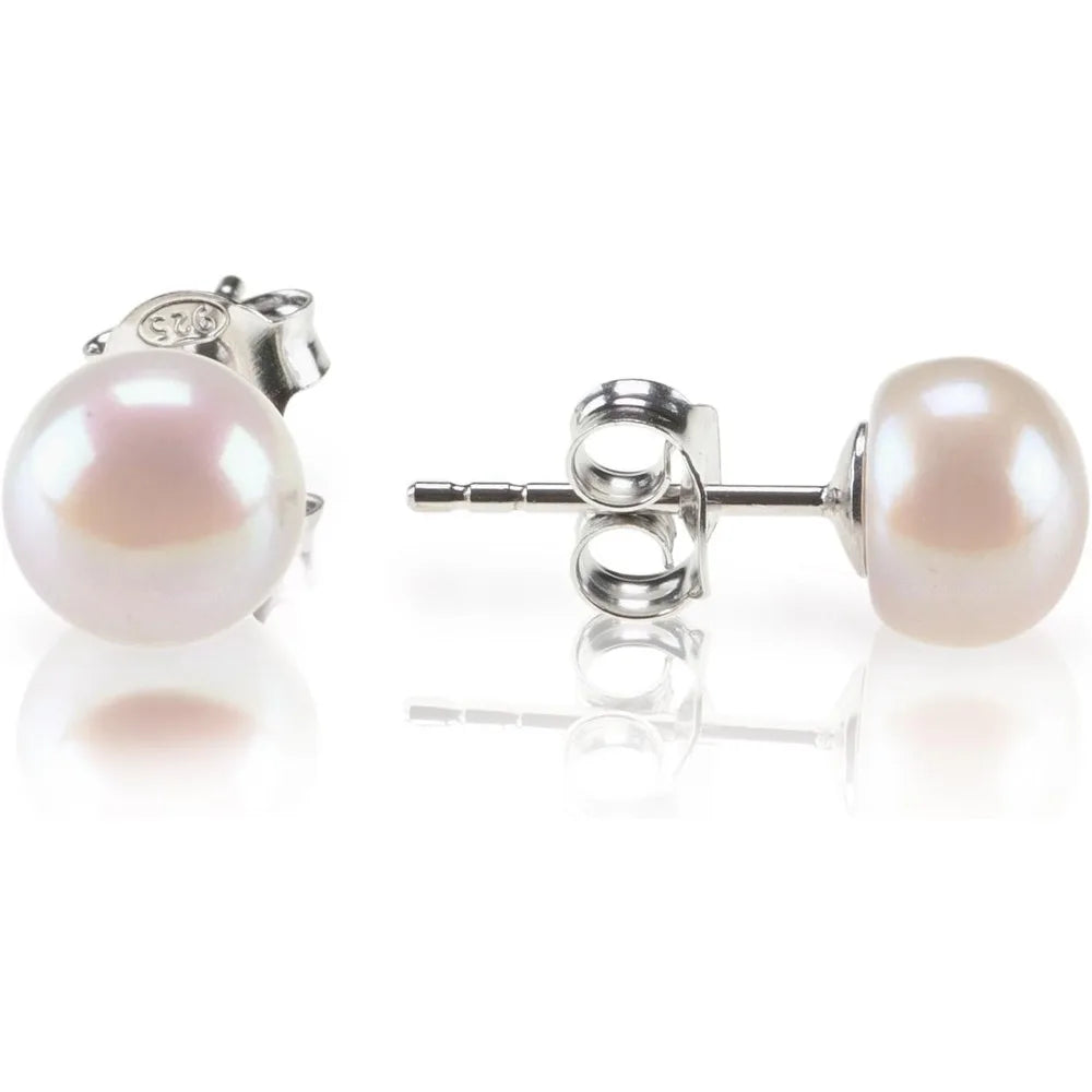 Boucles d'oreilles clous en perles de culture d'eau douce sélectionnées à la main de qualité AAA+ pour femmes, plaqué argent 925, plaqué or 14 carats, cadeau perle véritable