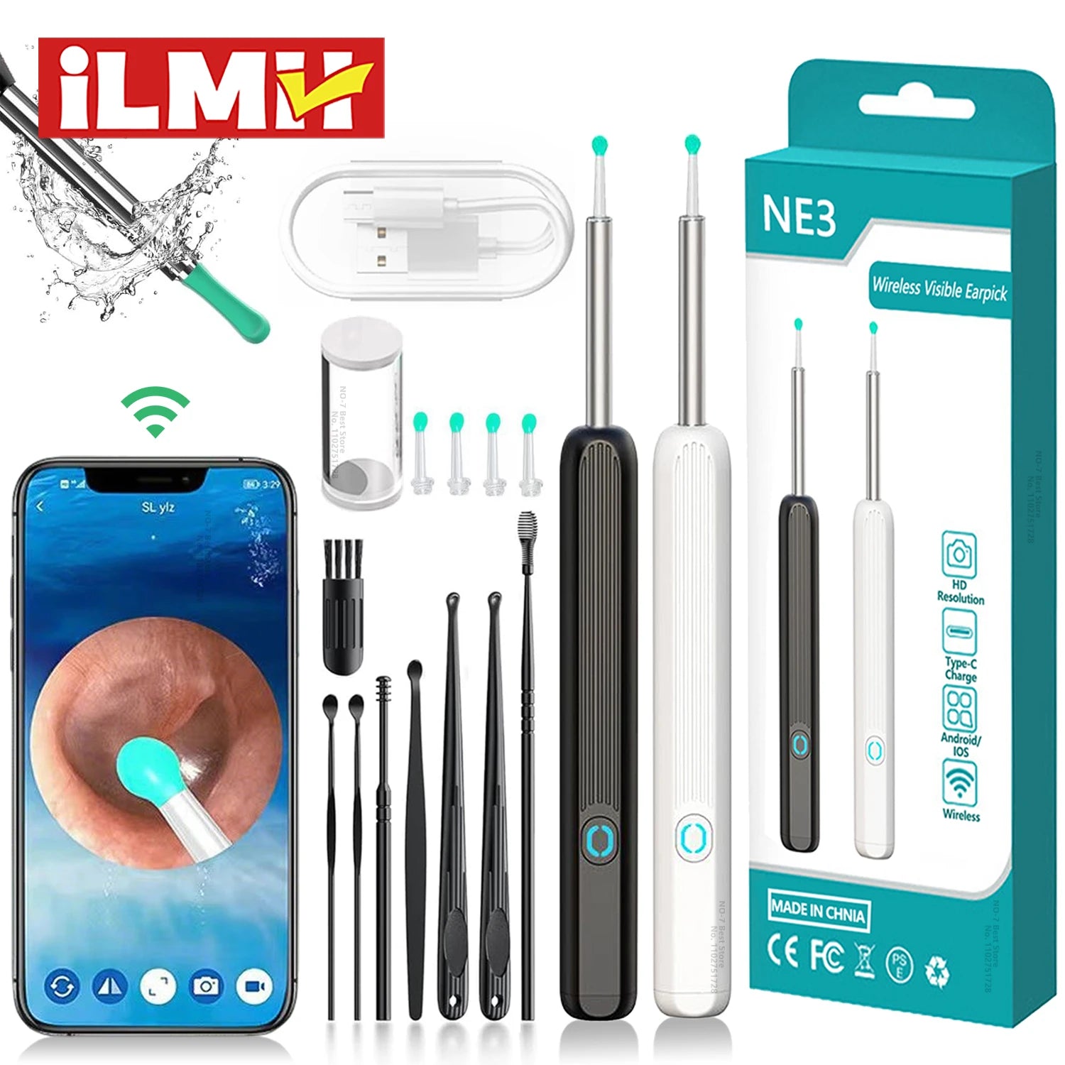 منظف الأذن البصري الذكي HD، عيدان الأذن، منظار الأذن، شحن USB-C، أداة إزالة الشمع بالمنظار، أداة تنظيف الأذن، مجموعة العناية الصحية بكاميرا صغيرة