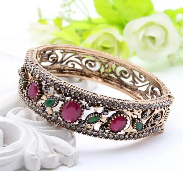 Bracelets Ronds en Résine avec Dinde Vintage pour Femmes Bijoux de Couleur Or Antique Manchette Bohème
