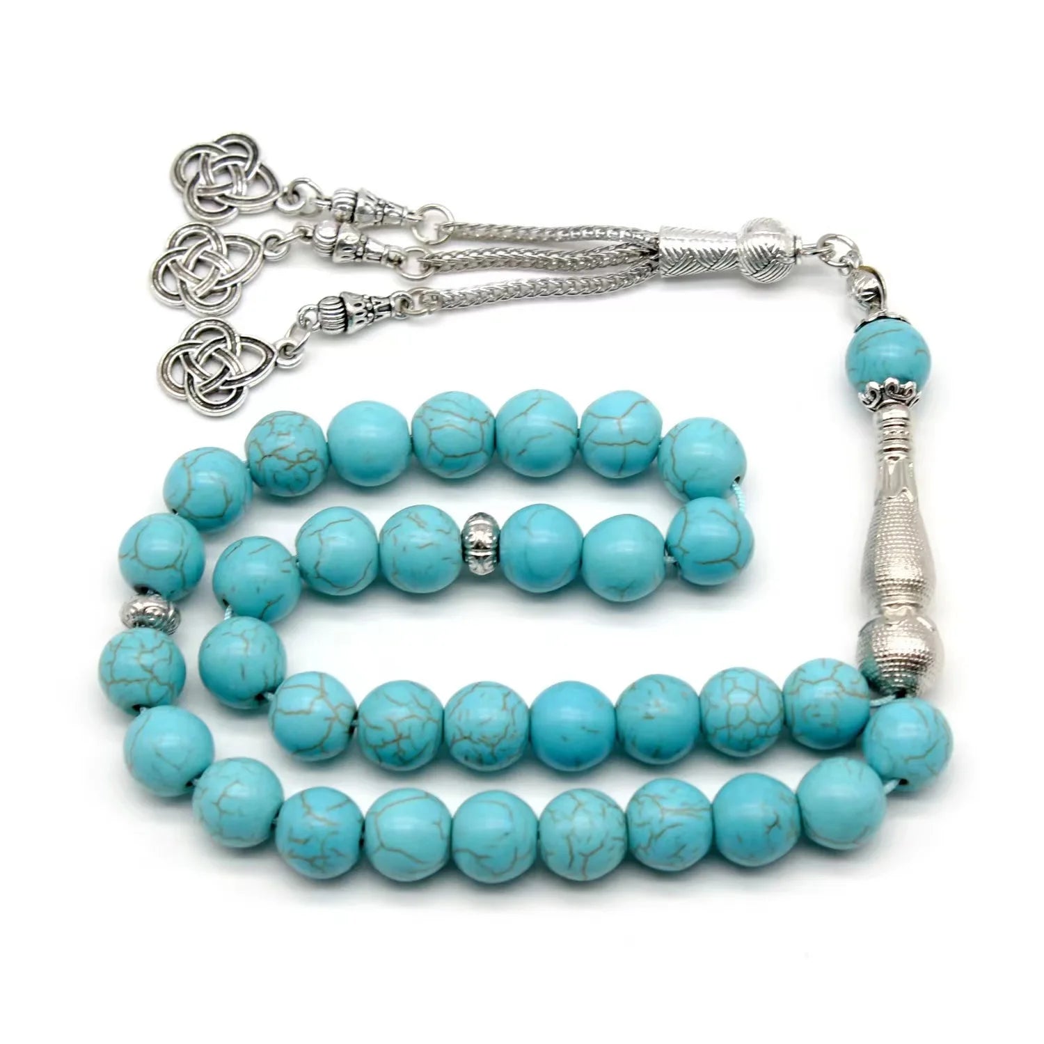 Natural White Turquoises Stone Metal tassel 10mm 33 prayer beads islamic fashion stone Muslim Rosary Prayer Beads