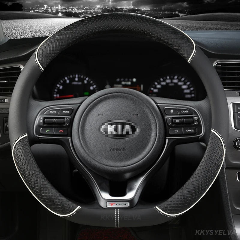 Housse de volant de voiture en cuir PU 38cm pour Kia Rio 2 3 4 X Line Kombi Berline K2 K3 K4 K5 KX1 KX3 KX5 Sportage Accessoires automobiles