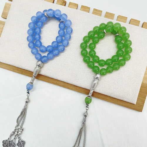 Bracelet 10mm 33 perles Tasbih en verre de cristal, chapelet musulman, perles de prière avec pompon, Tasbeeh Masbaha islamique pour femmes et hommes